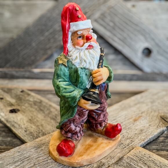 Vintage Folk Art Santa Dressed Up As Clown w/ Musical Instrument, Christmas, 6"H - Picture 11 of 13